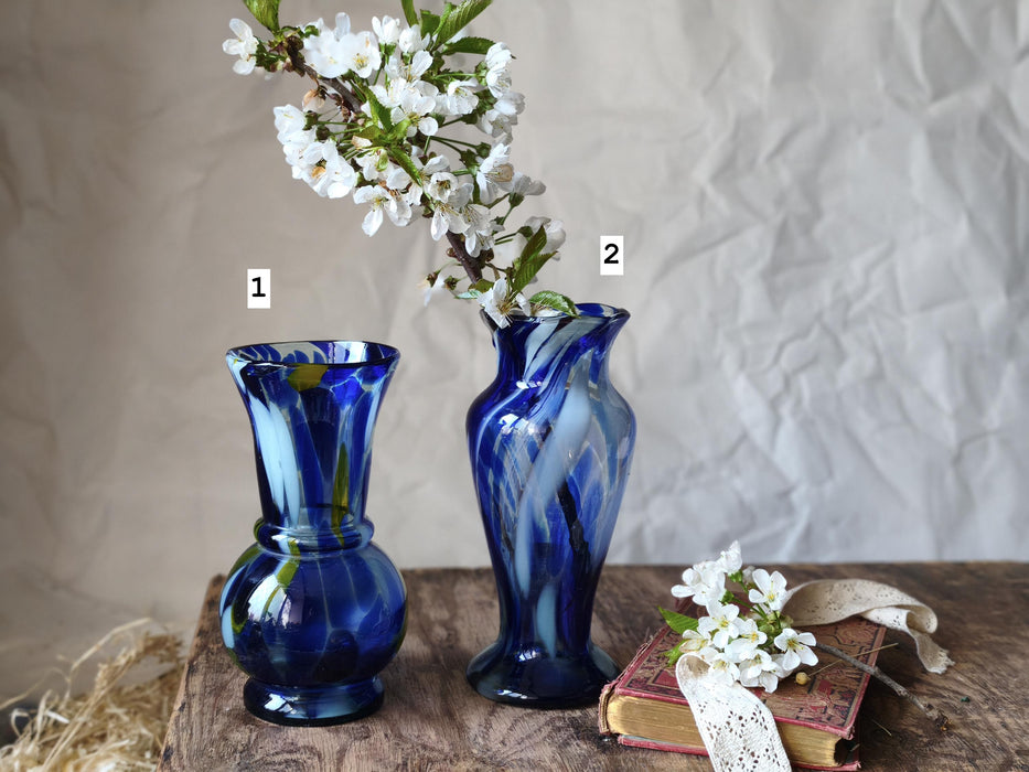 Vintage Murano Style Glass Vase, Cobalt Blue Art Glass, 1970s Bud Vase