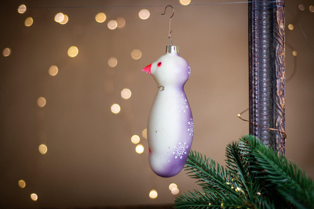 Vintage Penguin Glass Christmas Ornament, Frosted 1950s
