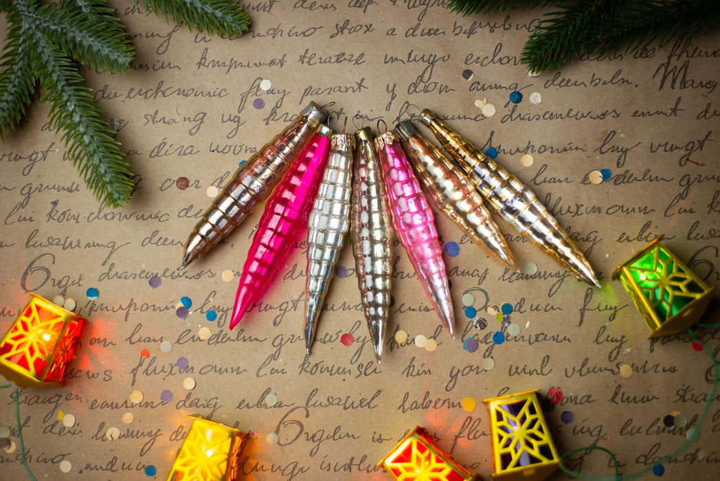 Vintage 1950s Glass Icicle Christmas Ornaments, Set of 3 or 6