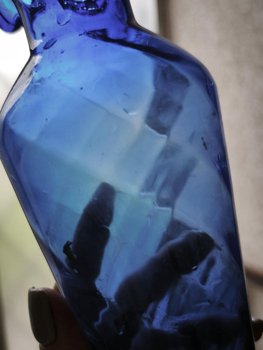 Cobalt Blue Glass Vase Mid Century, Tall Retro Aesthetic Decor