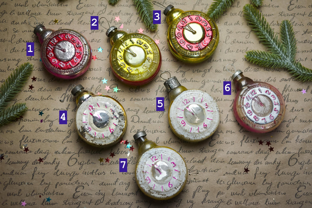 Vintage Clock Glass Christmas Ornament, Retro Holiday
