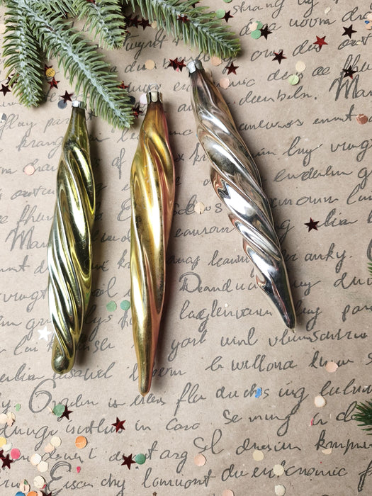 Vintage Large Glass Icicle Ornaments – 1970s, Set of 6