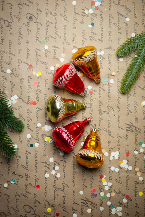 Vintage Red Yellow Glass Bells – Set of 5