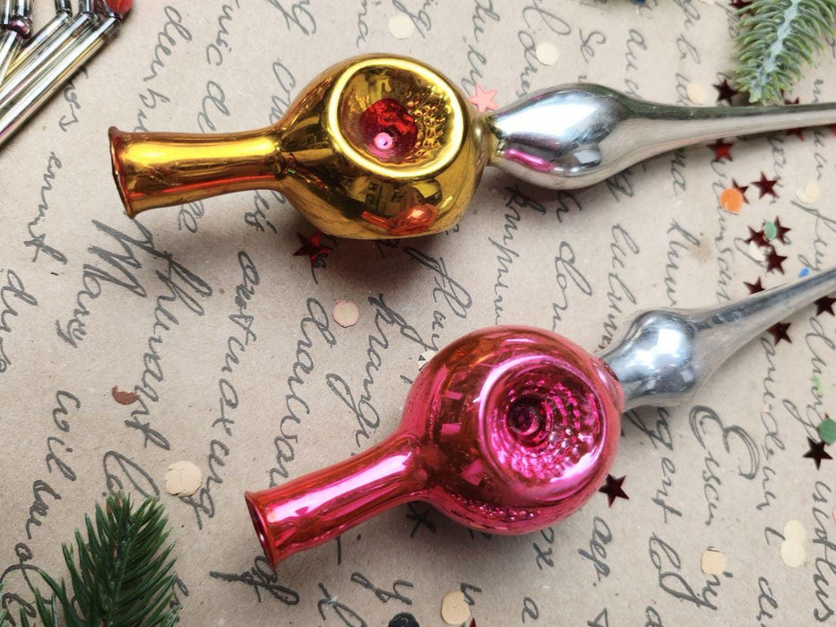 Vintage Silver & Orange Indent Glass Tree Topper – 1960s