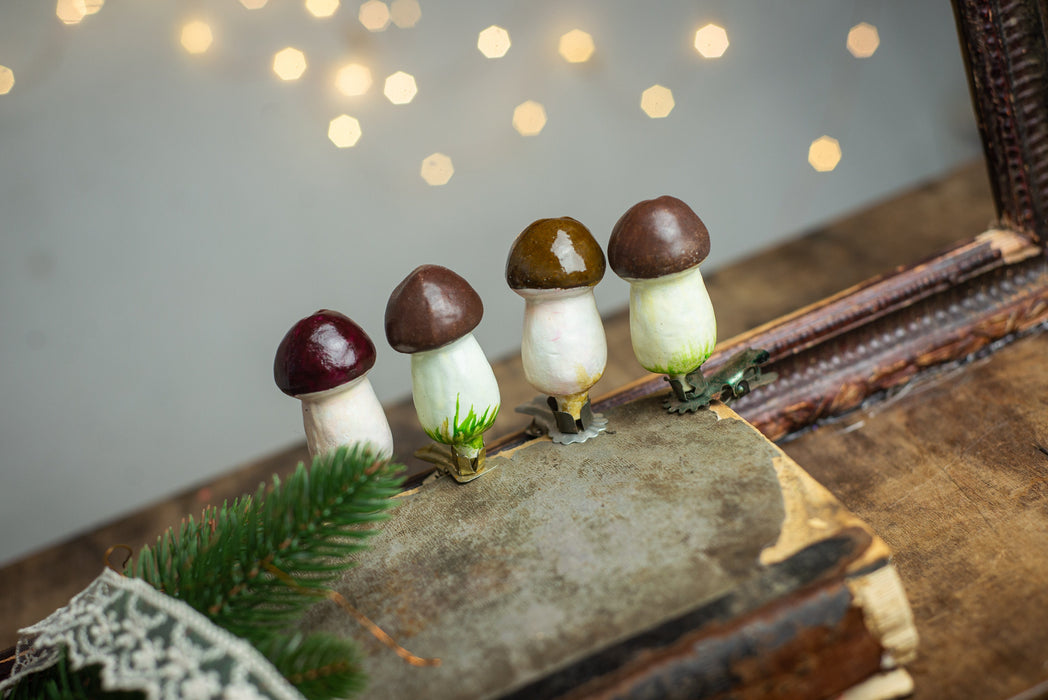 Vintage Mushroom Glass Ornament, Hand Painted Woodland