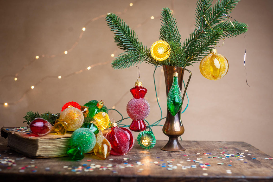 Glass lollipop ornament, Xmas tree candy hand blown