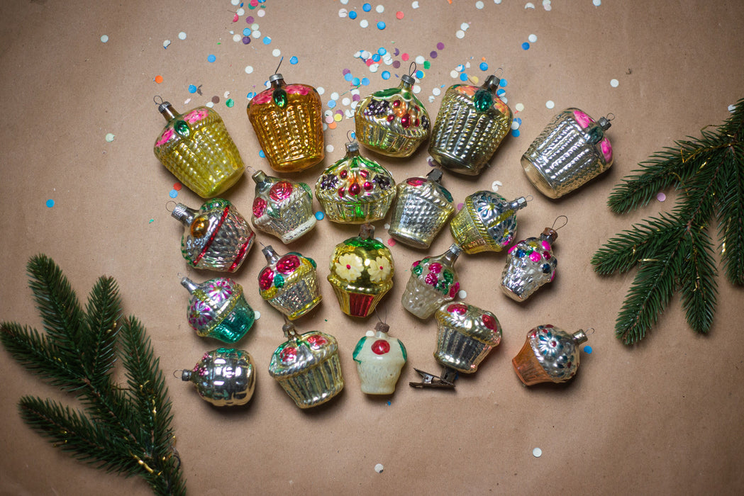 Flower basket vintage glass Christmas ornaments