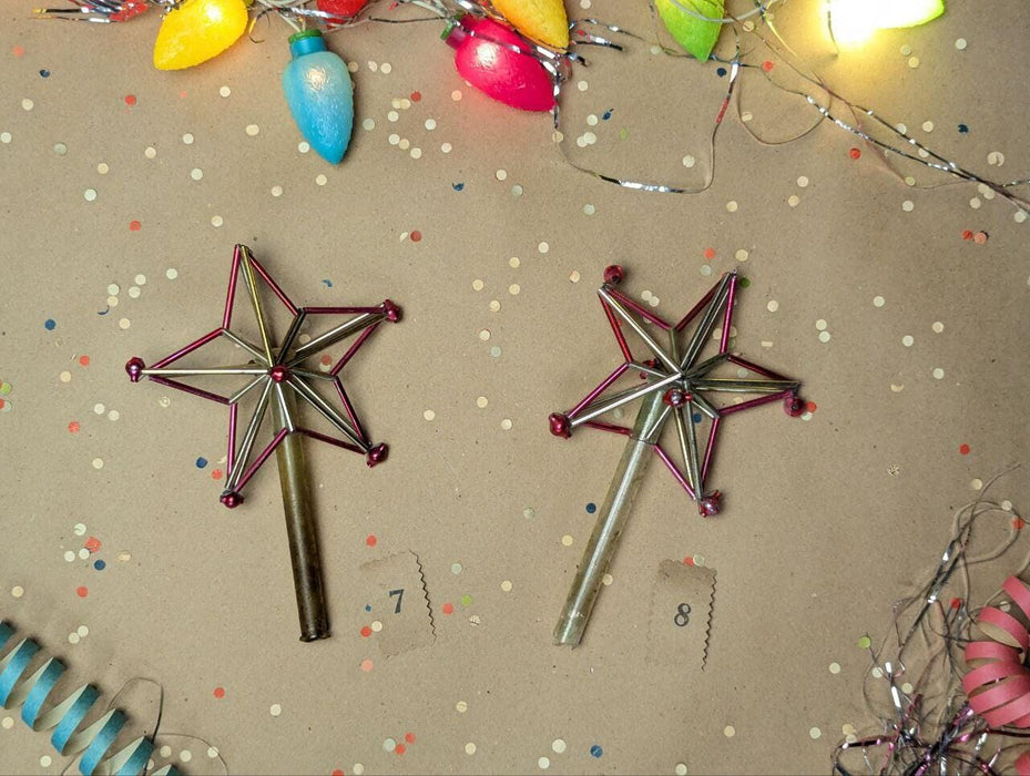 Vintage Beaded Glass Star Tree Topper – Pink & Silver