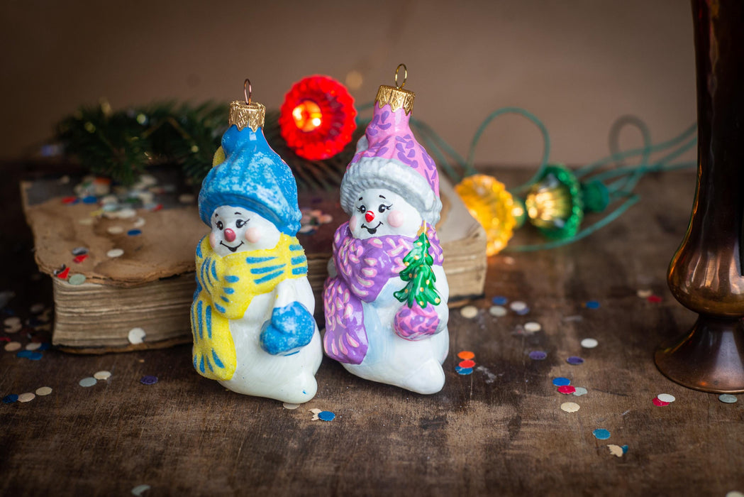 Hand-Painted Snowman Glass Christmas Ornaments