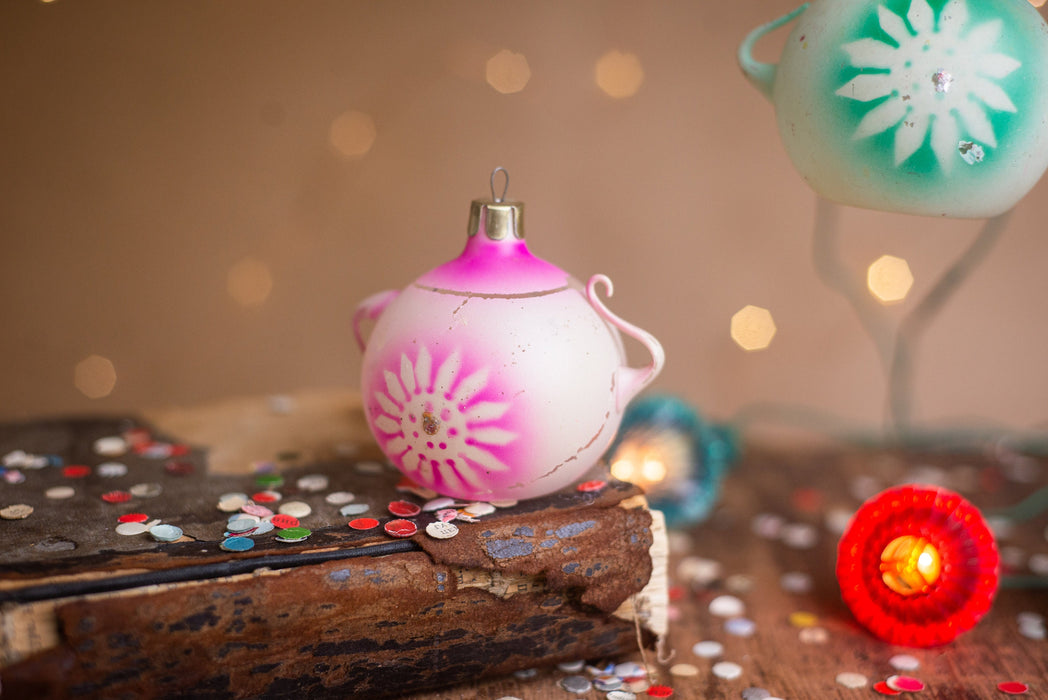 Vintage Glass Kettle Ornament, Rustic Christmas Tree
