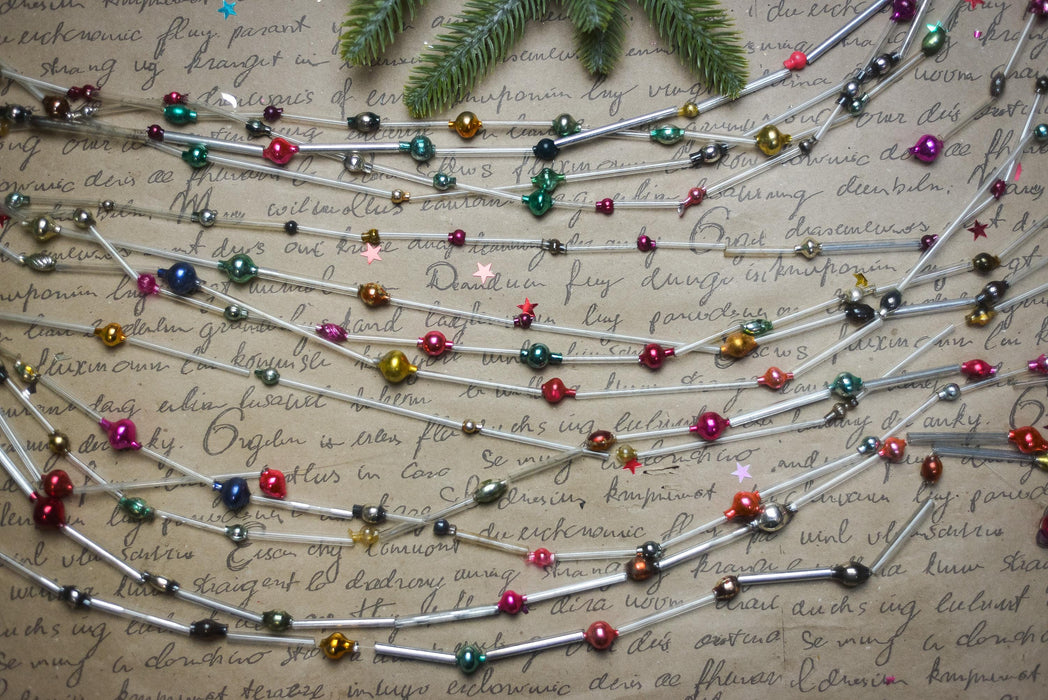 Vintage Bugle Bead Garland, Soviet Glass Garland 1970s
