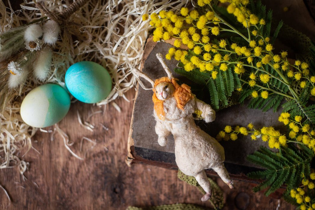 Spun Cotton Easter Bunny Figurine, Vintage Inspired