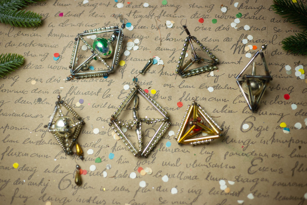 Vintage Geometric Glass Ornaments – Set of 6