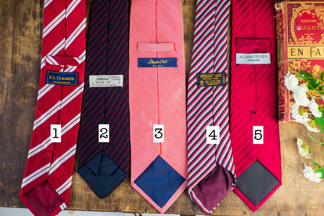 Vintage Silk Neckties Collection, Red Striped Designer Ties, Classic Menswear Accessories