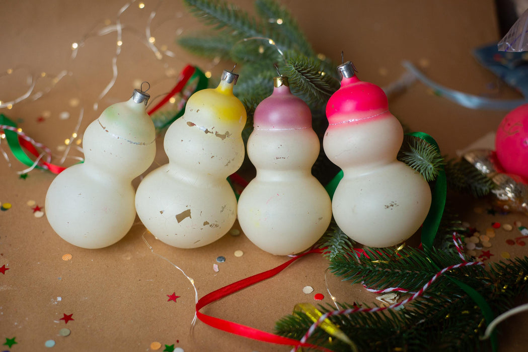 Vintage Glass Snowman Ornament, 1970s Rustic Christmas