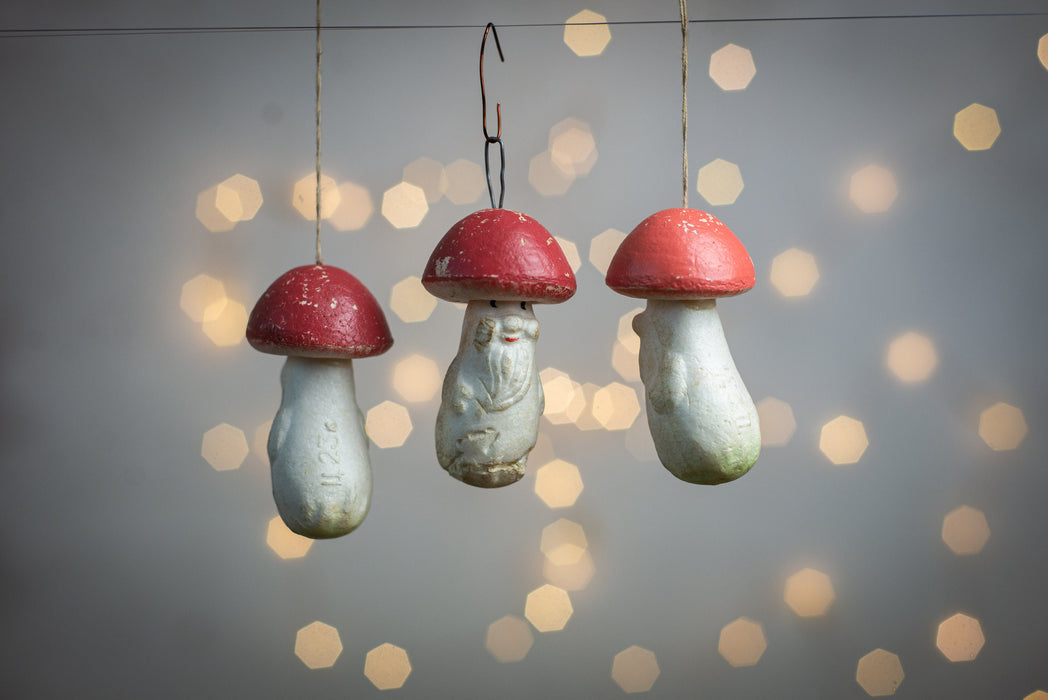 Vintage Mushroom Christmas Ornaments, Woodland Glass Tree