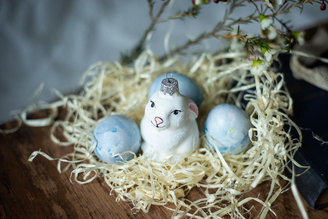 Glass Bunny Ornament - Hand Blown Glass Bunny Easter Tree Decoration