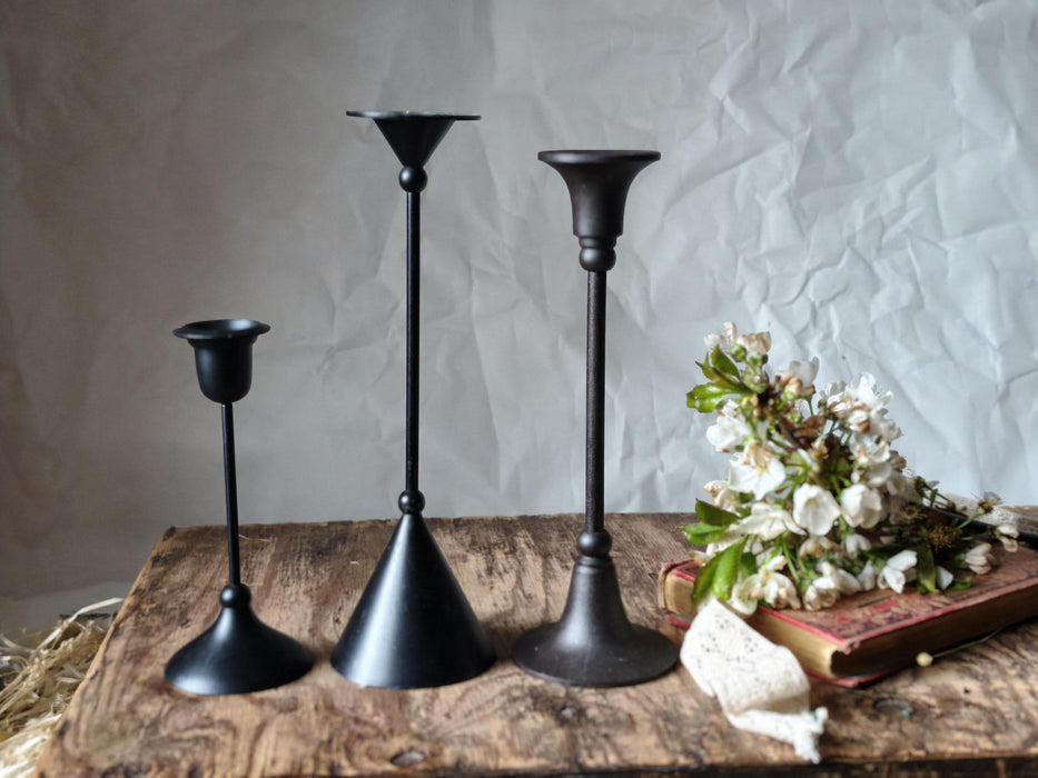 Black Metal Candle Holders, Minimalist Gothic Candlesticks, Moody Home Decor