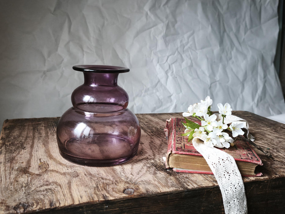 Mid Century Purple Glass Vase, Small Amethyst Bud Vase Decor