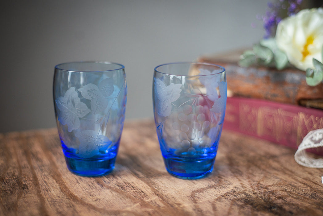 Vintage Blue Glass Tumblers – Mid-Century Set