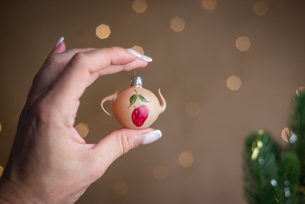 Vintage Glass Teapot Christmas Ornament, 1950s