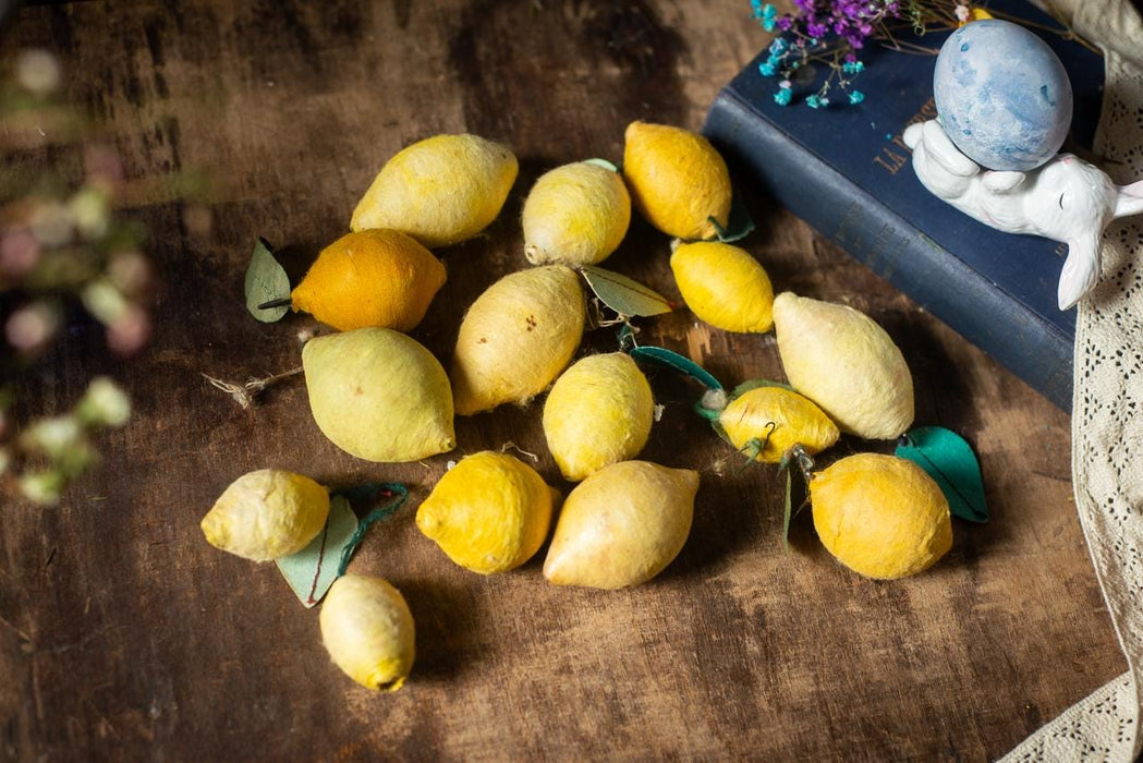 Spun Cotton Lemon Ornaments', Vintage Paper Mache Lemon Ornaments