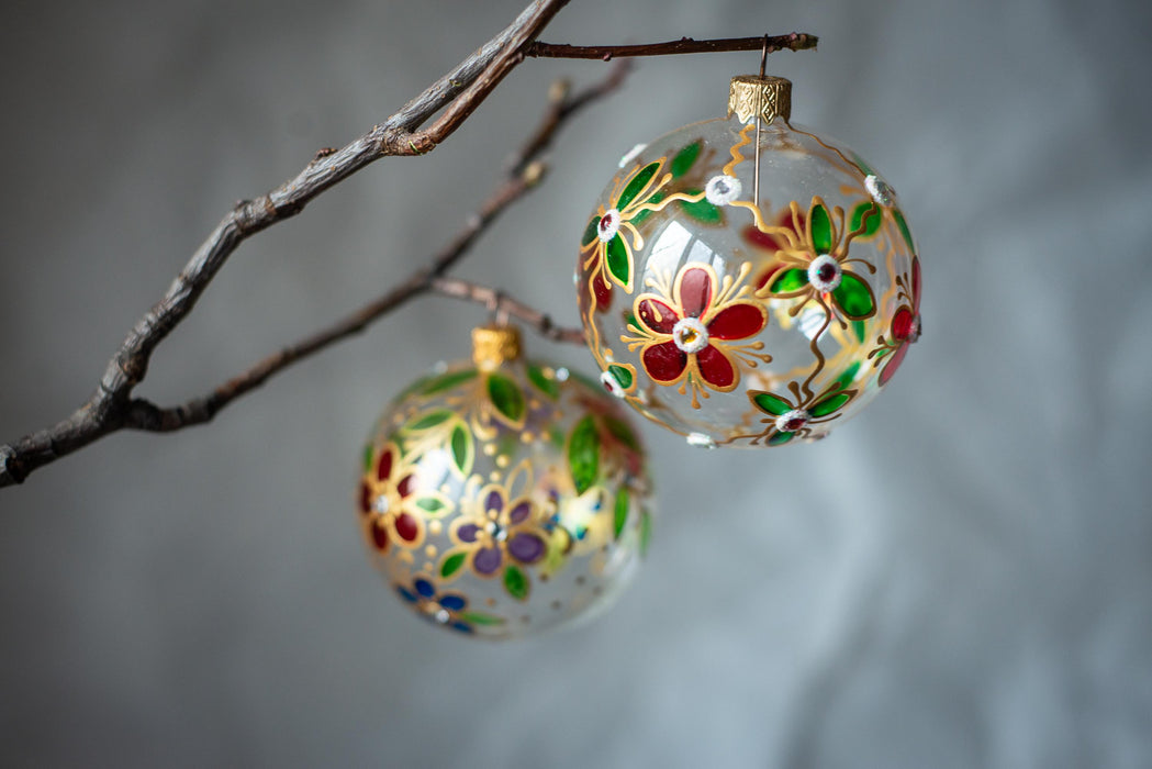 Clear Glass Baubles – Hand Painted Floral Easter Tree Ornaments | Spring Home Decor