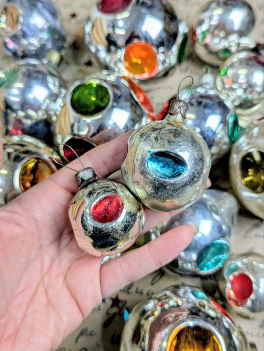 Vintage Glass Christmas Ornaments, 1950s Baubles and Icicles Set