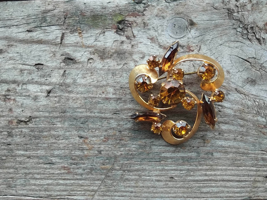 Yellow crystals brooch, vintage 70th statement brooch