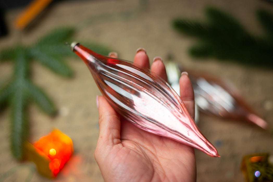 Glass Icicle Christmas Ornaments, Vintage Set of 3 – 16 cm
