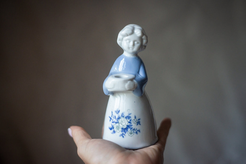 Porcelain vintage angels candle holders, pair candleholders, Christmas eve table serving