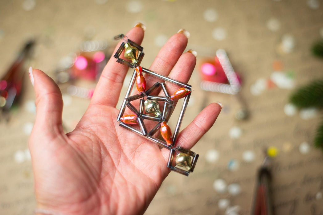 Vintage Geometric Glass Ornaments – Set of 4