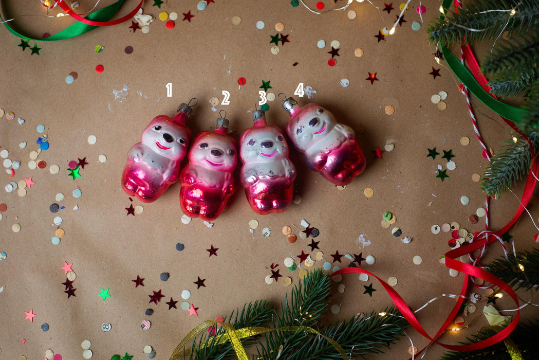Vintage Pink Glass Bear Christmas Ornament, 1970s