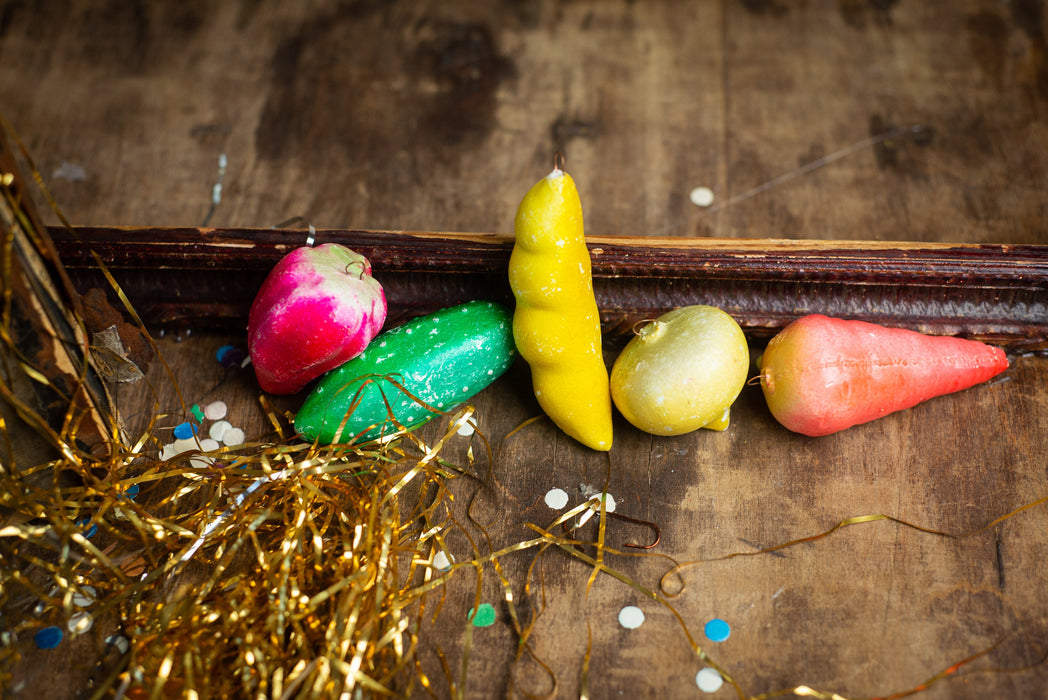 Vintage Vegetable Christmas Ornaments, 1970s Shatterproof