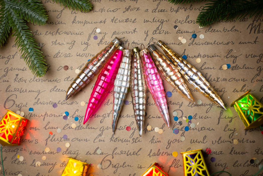 Vintage 1950s Glass Icicle Christmas Ornaments, Set of 3 or 6