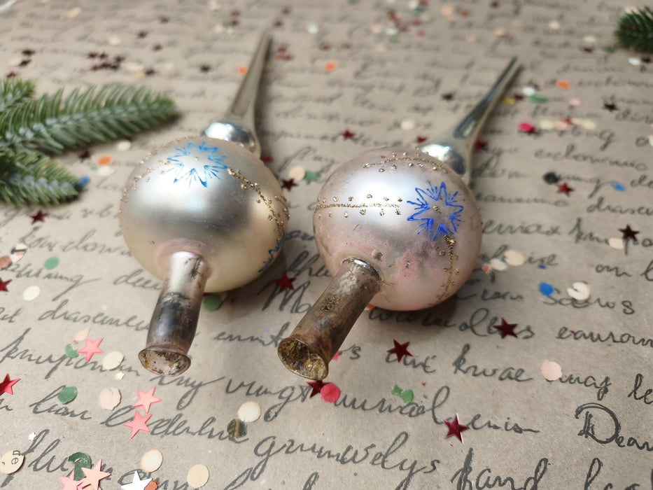 Vintage Silver Glass Tree Topper with Blue Stars – 1960s