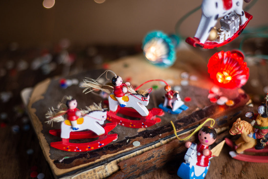 Vintage Wooden Rocking Horse Ornament, Bavarian Christmas