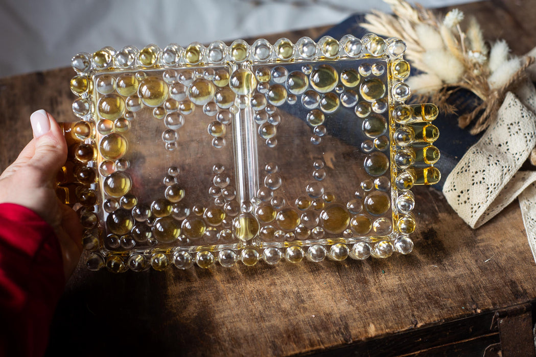Amber Glass Serving Dish – Vintage 1970s Rectangular Tray with Handle