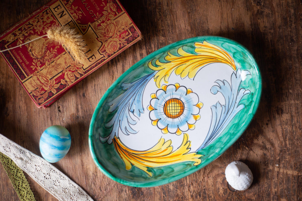 Vintage Ceramic Dish - Hand Painted Italian Pottery Floral Serving Plate