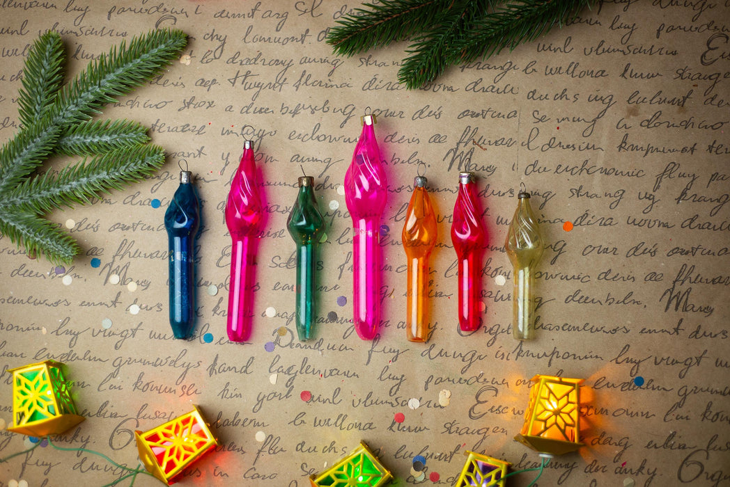 1950s Multicolor Glass Ornaments – Set of 15