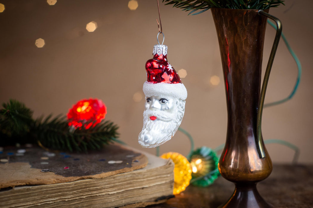 Vintage Santa Glass Ornament, Hand Blown Christmas