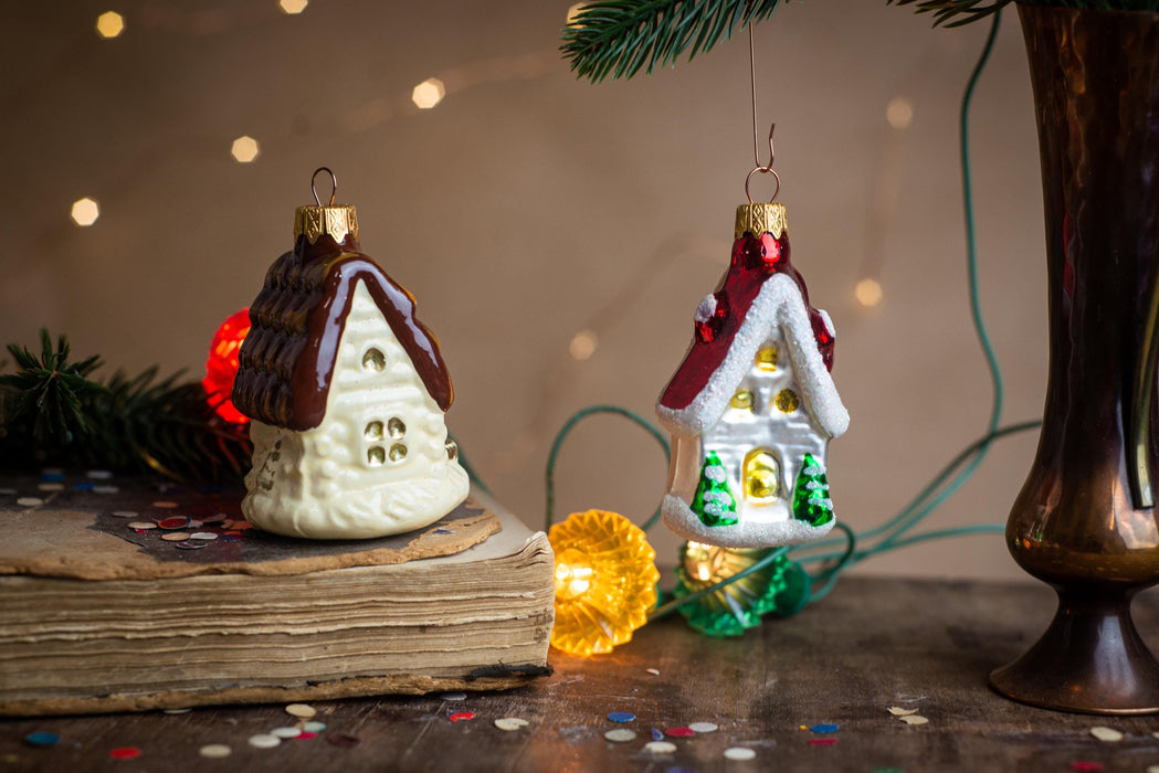 Vintage Gingerbread House Glass Ornament, Hand Painted