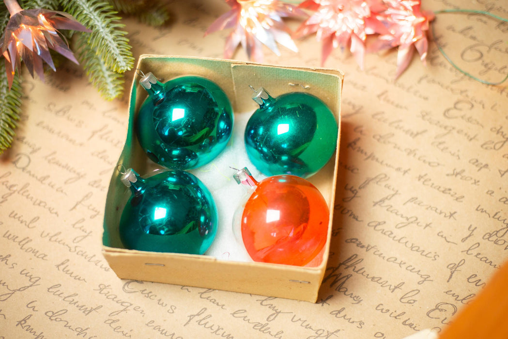 Vintage Christmas Ornaments with Gnome Elves – Set of 4 in Original Box