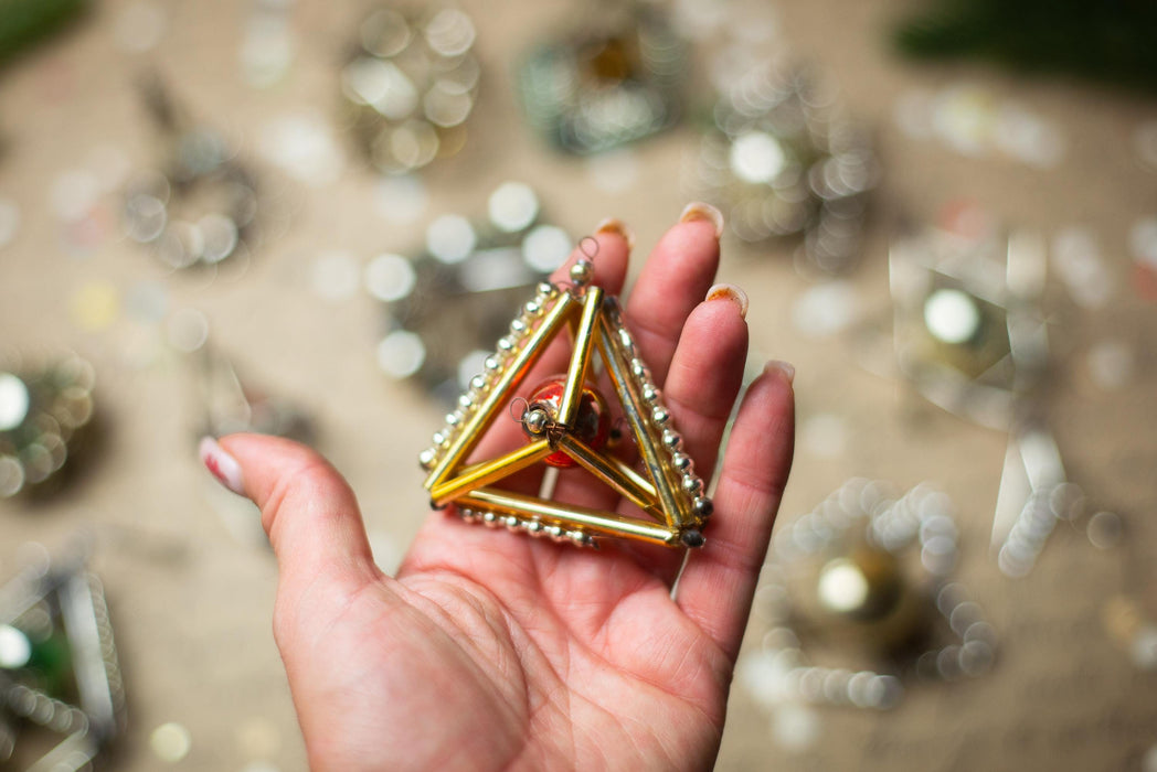 Vintage Geometric Glass Ornaments – Set of 6
