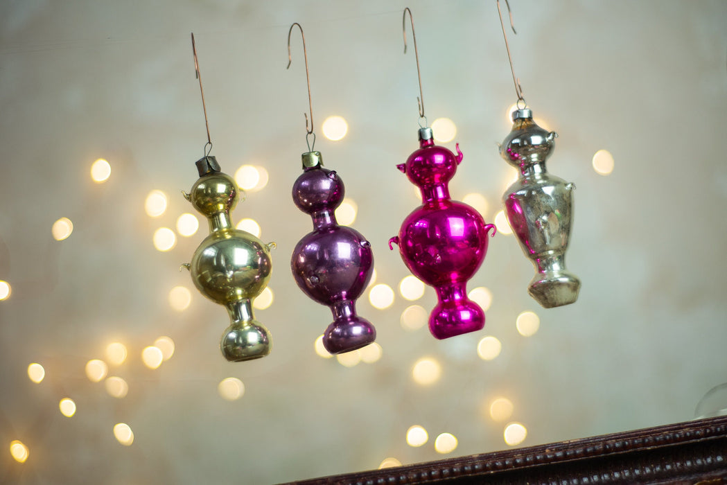 Vintage Samovar Glass Ornaments, Retro Mercury Glass