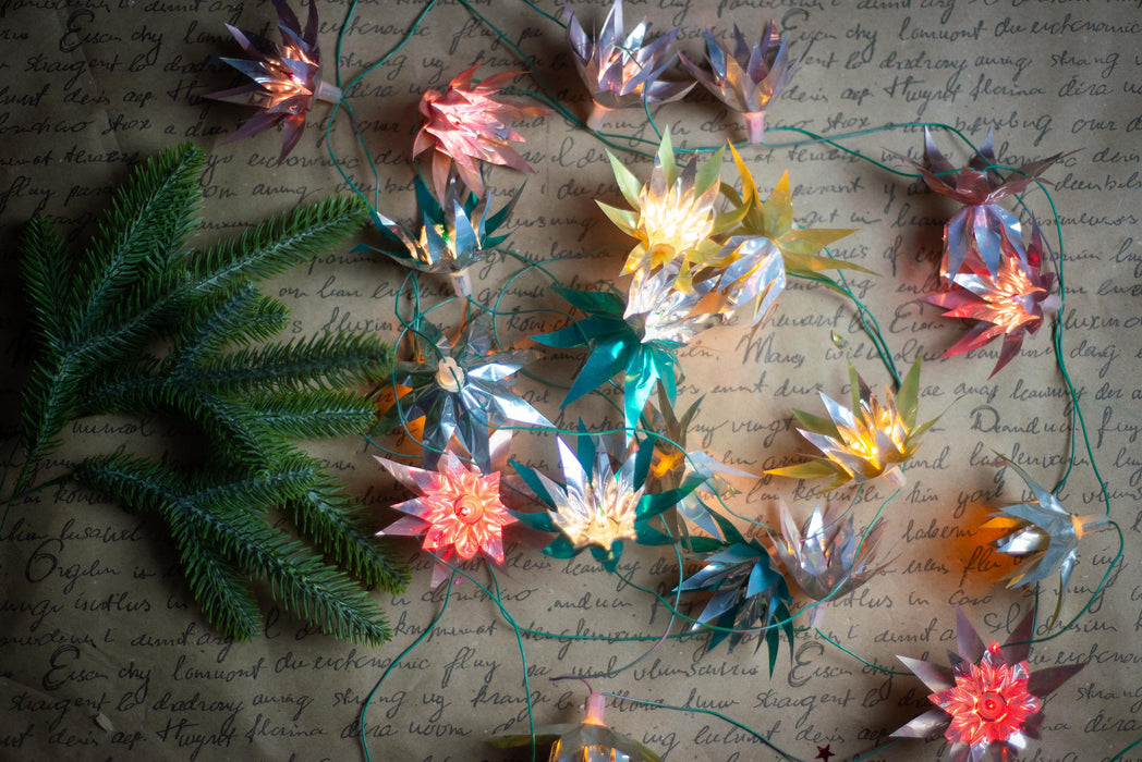 Vintage Chrysanthemum Christmas Lights, Retro Flower Tree Garland, Working Christmas String Lights