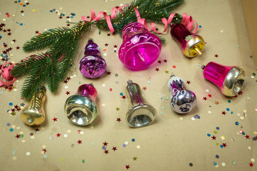 Bells vintage glass Christmas ornaments, Xmas hanging