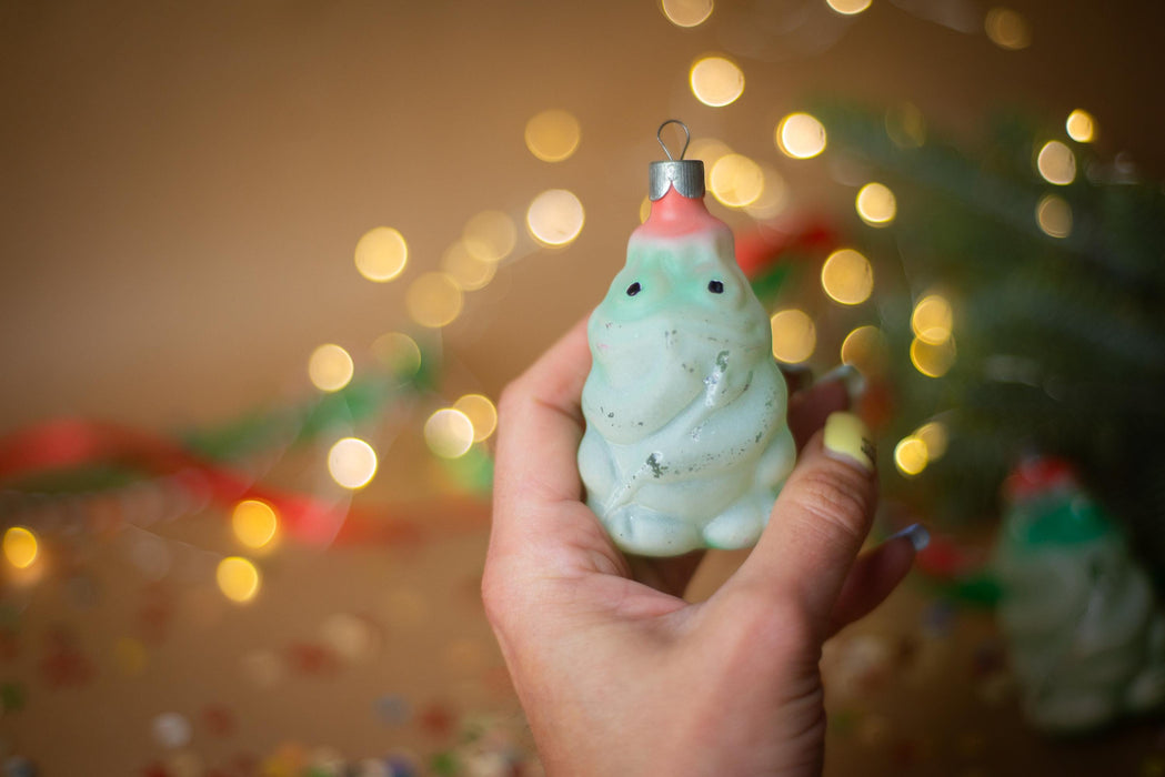 Vintage Green Glass Frog Christmas Ornament, 1970s