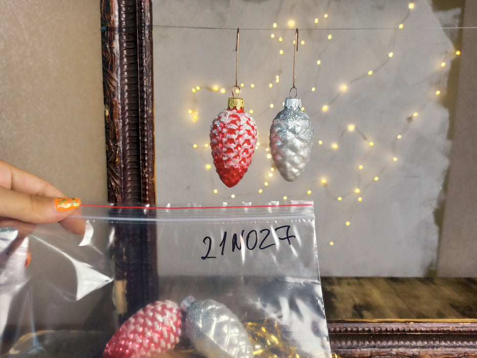 Glass Pine Cone Ornament with Snow, Hand-Painted Bohemian