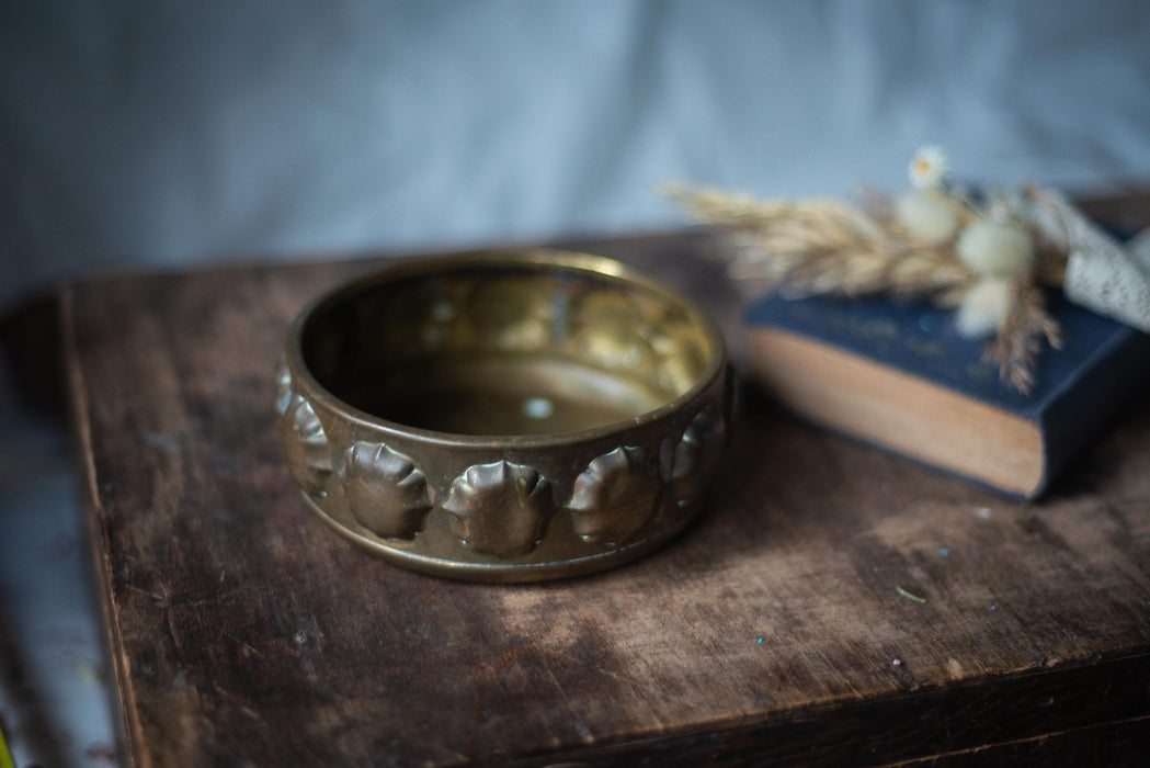 Vintage Brass Planter Bowl | German Brass Dish With Embossed Floral Pattern